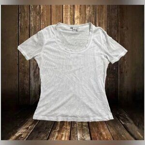Alberto Makali New York Paris Milano Sheer White Crop Tee Size Large Women’s